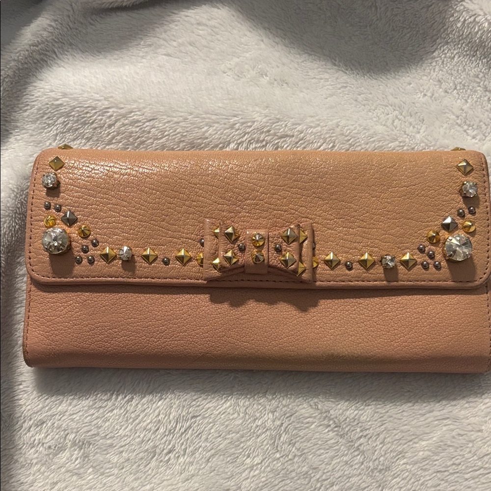 Studded Tan Clutch Wallet Miu Miu